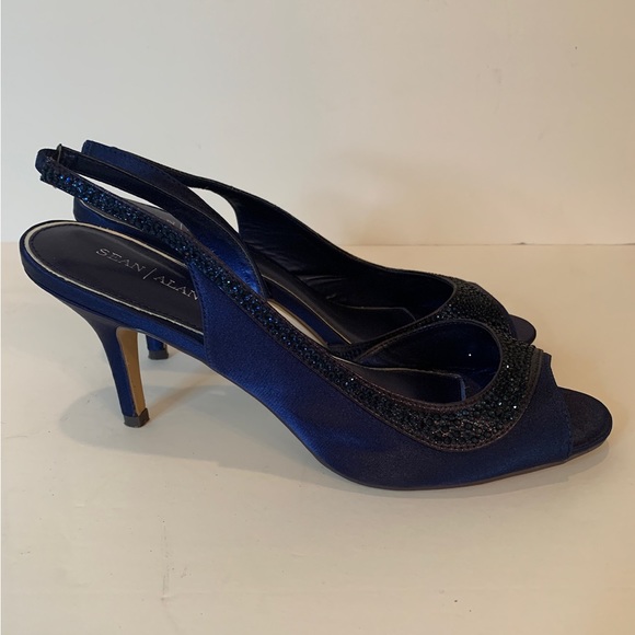 Sean Alan Blue Satin Slingback Heels with Open Toe - Picture 5 of 7